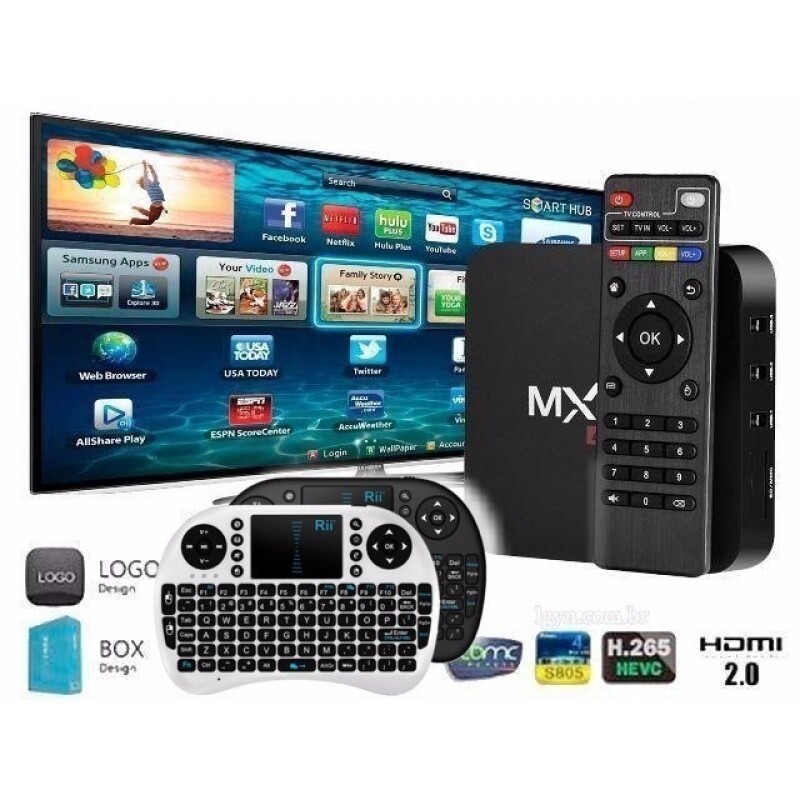 Kit Smart Tv Box 4K Wifi MCQ Android Tv com Controle Mini Keyboard