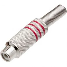 PLUG JACK RCA 6mm METAL NIQUELADO VERMELHO